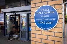 a blue plaque in honour of Liam Gallagher at Lidl's Newton Heath store in Manchester, which has gone missing. Issue date: Friday November 29, 2024. PA Photo. The retailer is offering a reward of £500 in Lidl Plus vouchers for the safe return of the blue plaque, which reads 'LIAM GALLAGHER, LEGEND 'ALMOST PLAYED HERE' JUNE 2024'.