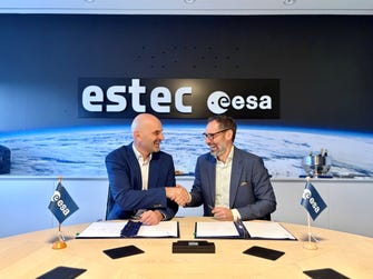 Dr. Dietmar Pilz, Director of Technology, Engineering & Quality at ESA (left) with Sandi Habinc, General Manager at Frontgrade Gaisler, signed a contract for a Gaisler-led initiative as part of the ESA-backed “EEE Space Component Sovereignty for Europe” program. Frontgrade Gaisler will work with its industry partners to develop foundational technology for some of the world’s most sophisticated integrated circuits for space, leveraging Ultra Deep Sub-Micron (UDSM) nodes as advanced as 7nm. (Photo: Business Wire)