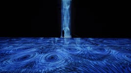 teamLab, Existence in the Flow Creates Vortices (c) teamLab - Vortices are created behind people as they climb against the flow. Although a vortex is steady, it is constantly moving and swelling like a powerful life-form.