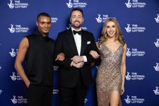 EDITORIAL USE ONLY Layton Williams, Jason Manford and Lauren Drew attend The National Lottery’s Big Night of Musicals red carpet at the AO Arena, Manchester, with the show set to air on BBC One and iPlayer in Spring. Picture date: Monday January 27, 2025.