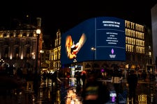 Piccadilly Lights lit up purple for the 'Light the Darkness' national moment on Holocaust Memorial Day