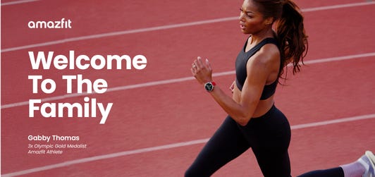 Five-time Olympic Medalist and fashion icon, Gabby Thomas, is the latest ambassador to join Amazfit's growing roster of elite athletes. (Graphic: Business Wire)