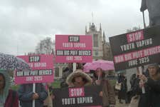 Crowds gather outside Westminster in support the campaign cause and raise awareness about the importance of the ban on those illicit devices.