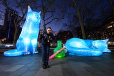 EDITORIAL USE ONLY Nelly Ben Hayoun-Stépanian unveils 'Piccadilly Un:Plugged' in London’s West End, as part of Art of London’s Art After Dark public art and culture programme. Picture date: Thursday March 6, 2025. PA Photo. Art After Dark is part of Art of London’s commitment to showcasing art in every form, delivered by Heart of London Business Alliance in collaboration with Westminster City Council and will be on display until Saturday.