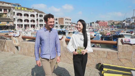 Tourists on China’s First Zero-Carbon Island, Dachen Island, to experience the sustainable living.
