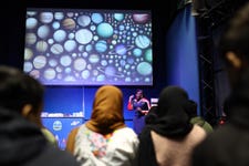 Maggie presenting: World-renowned Space Scientist, Dame Dr Maggie Aderin leading conversations with students about future careers supported by The Hyundai Great British School Trip
