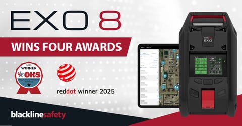 Blackline Safety's new area monitor, EXO 8, has earned four major product awards. The EXO 8 detects up to eight gases plus gamma radiation, advancing worker safety further than ever.