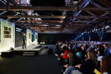 The AI Summit London Headliner Stage featuring keynote address from Open AI at Tobacco Dock.