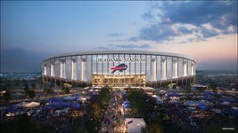 Render of the Buffalo Bills new stadium, New York. Designed by Populous.