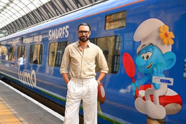 EDITORIAL USE ONLY Rylan Clark, who voices ‘Vanity Smurf’ in the upcoming Smurfs film, at the unveiling of Lumo's brand-new Smurf themed all-electric train, in celebration of the new Paramount Pictures film, at London King’s Cross railway station. Picture date: Sunday July 13, 2025. PA Photo. The partnership reflects the mutual commitment of Lumo and The Smurfs to environmental responsibility, compassion, and community engagement. The newly designed train is now in regular service, providing affordable travel for customers between Edinburgh, Morpeth, Newcastle, Stevenage and London King’s Cross. Photo credit should read: Matt Crossick/PA Media Assignments.