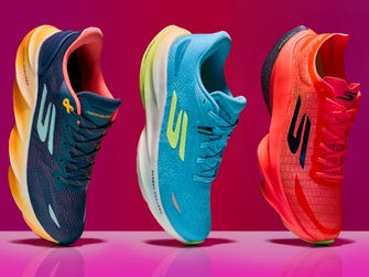 Introducing the Skechers AERO Series of technical running shoes: Skechers AERO Burst, Skechers AERO Spark, and Skechers AERO Tempo (L-R).