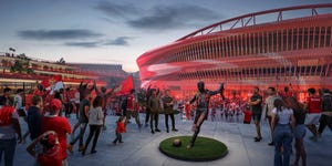 Benfica - Statue of Eusébio relocated to the front of the new fan plaza, as part of the new masterplan for the Estádio da Luz Stadium, designed by Populous.
