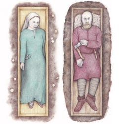 The woman’s grave in Vilusenharju, Tampere was discovered in 1962, and the man’s grave in Ristiänmäki, Pälkäne in 1982. Ancient DNA research has now revealed that the deceased were siblings. Illustrations by Veronika Paschenko. Photo by Vapriikki.