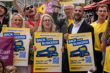 EDITORIAL USE ONLY General view of a silent busking photocall organised by The Musicians’ Union in Leicester Square, where buskers, musicians, street performers and London Assembly members gather to urge Westminster Council to provide new viable and accessible busking pitches to replace those lost in the area. Picture date: Thursday August 7, 2025. PA Photo. The call follows a City of London Magistrates’ Court ruling that banned busking in Leicester Square, with a petition to find new pitches receiving over 1,000 signatures.
