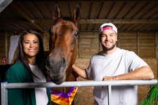 EDITORIAL USE ONLY Television personalities Sam Quek and Chris Hughes, attend a National Racehorse Week event in Chester city centre, where the public can meet and interact with racehorses and take part in racehorse-themed activities, including riding a mechanical horse and using VR headsets. Picture date: Wednesday August 27, 2025. PA Photo. Over 100 free events will take place at venues across Britain from August 23 to August 31, aimed at bringing racing closer to people of all ages and backgrounds.