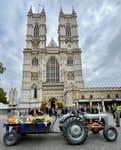 Vintage Ferguson Massey tractor in front of Westminster Abbey at the National Harvest Service.