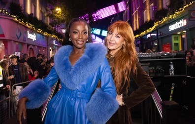 EDITORIAL USE ONLY Right - Charlotte Tilbury and presenter AJ Ododu switch on the 'All is Bright' Christmas lights installation illuminating London's Carnaby Street. Picture date: Thursday November 6, 2025.