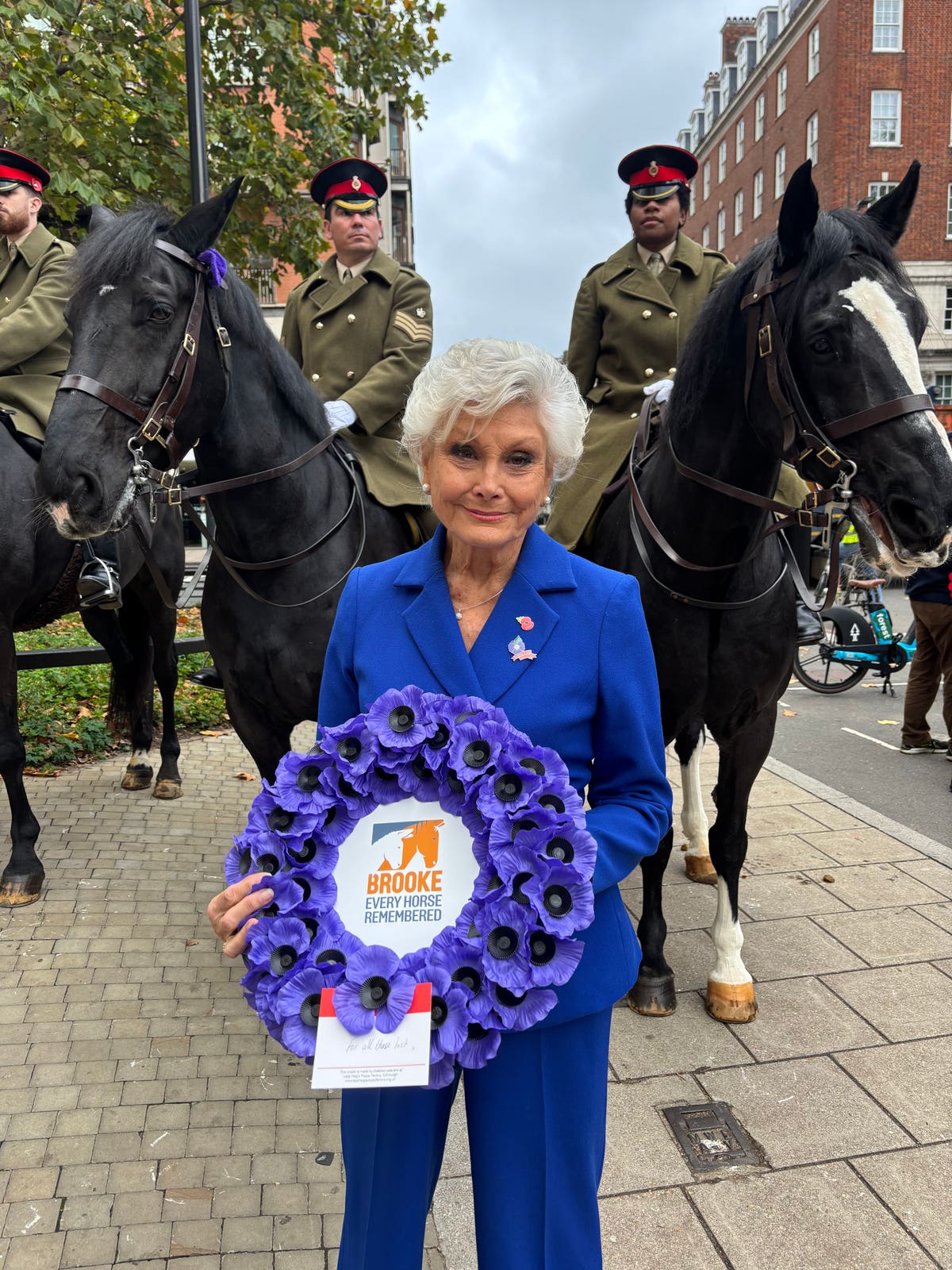 Angela Rippon honours animals who served in war at London remembrance event