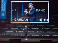 Cardano Foundation CEO Frederik Gregaard on the main stage at the Cardano Summit 2025 in Berlin