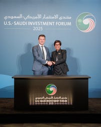 Tanuja Randery, Managing Director, Europe, Middle East & Africa, AWS and Tareq Amin, CEO of HUMAIN