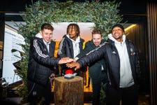 EDITORIAL USE ONLYPrimary School Bangers' James B Partridge switches on the Christmas lights at Fulham Pier alongside (l to r) Fulham FC captain Tom Cairney, and players Jonah Kusi-Asare and Kenny Tete, as the riverside destination launches its festive ‘Into the Woods’ season, with pine trees, illuminated riverwalk paths, interactive art, and a programme of family-friendly events available to visitors from today until January 2026, London. Picture date: Thursday November 20, 2025.