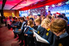 EDITORIAL USE ONLYPrimary School Bangers' James B Partridge switches on the Christmas lights at Fulham Pier, as the riverside destination launches its festive ‘Into the Woods’ season, with pine trees, illuminated riverwalk paths, interactive art, and a programme of family-friendly events available to visitors from today until January 2026, London. Picture date: Thursday November 20, 2025.