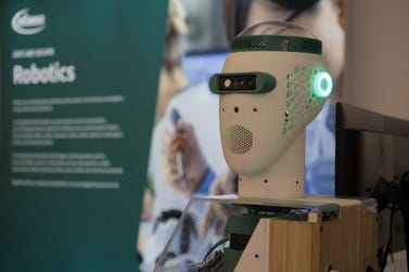 The Humanoid Robotic Head, developed by HTEC using Infineon technologies, won the Partner Innovation Award at Infineon's OktoberTech event for its innovative 360° multi-sensory awareness and human-interactive robotic capabilities.