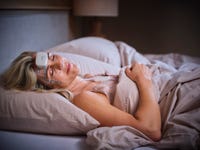 Patient sleeps with the patient-applied Onera home Polysomnography (Onera hPSG) solution.