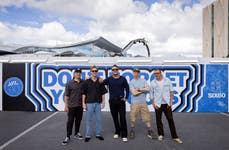 SIX60 unveil the “Don’t Forget Your Roots” lyric art wall at the front entrance to the international terminal. Left to Right: Marlon Gerbes; Ji Fraser; Matiu Walters; Auckland Artist, Jonny Higher; Chris Mac