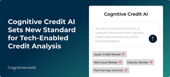 Cognitive Credit AI enables credit investors to generate detailed, context-aware analysis from a library of more than 200,000 official documents and structured financial data sets covering over 3,000 European and U.S bond and loan issuers.