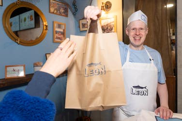 EDITORIAL USE ONLY Matt Lucas opens ‘The LEON Chippy’ fish and chip pop-up at LEON Regent Street in London, created to reimagine the traditional British takeaway and celebrate the return of the restaurant’s Fish Finger Wrap. Picture date: Friday March 13, 2026. PA Photo. The dish is the first to return as part of LEON’s new Icon Dishes series, a programme bringing back signature menu items with updated recipes.