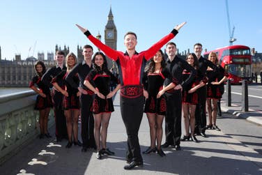 EDITORIAL USE ONLY Lord of the Dance cast members in front of Big Ben in London, as the group announces its anniversary tour, marking 30 years of Michael Flatley’s Irish dance production. Picture date: Tuesday March 17, 2026. PA Photo. Photo credit should read: Kieran Cleeves/PA Media Assignments