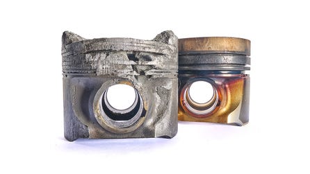 Side-by-side image of two engine pistons illustrating the contrast between a piston with severe mechanical damage and an intact piston. A new whitepaper released by Lubrizol, "The Importance of Testing: Analysing Quality, Validation Processes and Reliability" uncovers stark performance gaps between self-declared “Suitable for Use” (SFU) engine oils and those that carry formal OEM approvals.