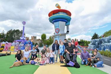 Families with assistance dogs during a preview of the UK’s first and only PAW Patrol-themed land, World of PAW Patrol at Chessington World of Adventures, ahead of the attraction opening to the public on Sunday. Issue date: Monday April 27, 2026. PA Photo. Photo credit should read: Jas Lehal/PA Media Assignments