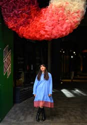 EDITORIAL USE ONLY Artist Hanna Benihoud with her installation ‘What Blooms Beneath’, on display across Borough Yards in London. Picture date: Wednesday May 6, 2026. PA Photo. Featuring sculptural works made from crin, a mesh-like fabric, the installation winds through the area to form a loose trail, encouraging visitors to follow the route, running from May to July.