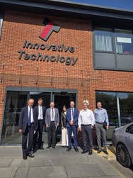 The Bank of England at Innovative Technology (ITL) head office in Oldham. From left to right: Andrew Bailey, Governor BoE, Martin Seneca, Senior Economic Advisor to BoE Governor, David Bellis MBE, Chairman ITL, Lydia Reid, Deputy Agent for the North West BoE, Ken Clark, Agent for the North West BoE, Peter Dunlop, Group Managing Director ITL and Tom Pennington-Brookfield, Group Finance Director ITL.