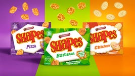 Arnott’s Shapes, available in barbecue with a rich tangy tomato seasoning packed with herbs, mouth watering chicken, and rich tomato and cheese pizza flavour.