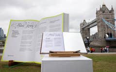 EDITORIAL USE ONLY General view of the ‘Missing Pages’ installation, unveiled by Ancestry in London to launch ‘The Parity Principle’, a new framework aimed at ensuring women from the past are recognised and celebrated for their contributions to society. Picture date: Wednesday June 3, 2026. PA Photo. The activation highlights new Ancestry research revealing that men are mentioned more than four times as often as women in UK Key Stage 3 history textbooks, while more than half of the public admit they are more confident naming male historical figures than female ones.