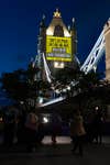 EDITORIAL USE ONLY A live projection is unveiled at Tower Bridge in London by Project Slingshot, which show campaign visuals from the advert featuring comedian Diane Morgan alongside other well-known supporters who back the campaign calling for a ban on the use of CO2 gas chambers in pig slaughter. Issue date: Wednesday June 10, 2026. PA Photo.