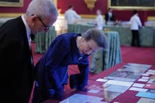 HRH The Princess Royal, Royal Fellow, views an archive display about the early days of the Royal Academy of Engineering, which was founded in June 1976 by her father, HRH Prince Philip, The Duke of Edinburgh.