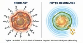 Figure 1. Random acoustic bombardment (prior art) vs. targeted resonance frequency matching.