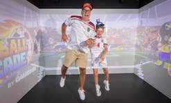 EDITORIAL USE ONLYPaul Merson and his son Freddie mark Father’s Day by taking part in the Football Arcade game at Immersive Gamebox in London, which is available until 31st August. Picture date: Sunday June 21, 2026.
