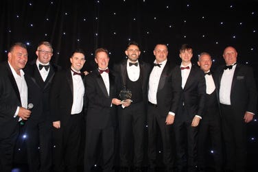 The ExaGrid team headed to the stage four times throughout the Storage Awards ceremony in London to accept awards for ExaGrid Tiered Backup Storage. Photo courtesy of Storage Awards.