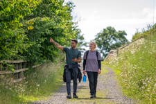 EMBARGOED TO 0001 THURSDAY JUNE 25 EDITORIAL USE ONLY Walkers take part in a Thatchers and OS Maps ‘Pint‑Sized Walk’ in Sandford, Somerset as the brands launch new UK trails linking walking routes with pubs. Issue date: Thursday June 25, 2026. PA Photo.