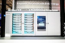 EVE Energy showcases its Mr. Giant 3.0 6.9+ MWh energy storage system at The Smarter E Europe 2026 in Munich, Germany