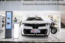 The BMW iX3 displayed at the EVE Energy booth features the company’s 46-series large cylindrical batteries for premium European electric vehicles