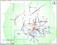 Figure 1: Drill target priority areas and pad locations for the 2026 exploration program. The four selected pads (Pad 1-4) reflect the convergence of geological, statistical, and AI-assisted target assessment methods.